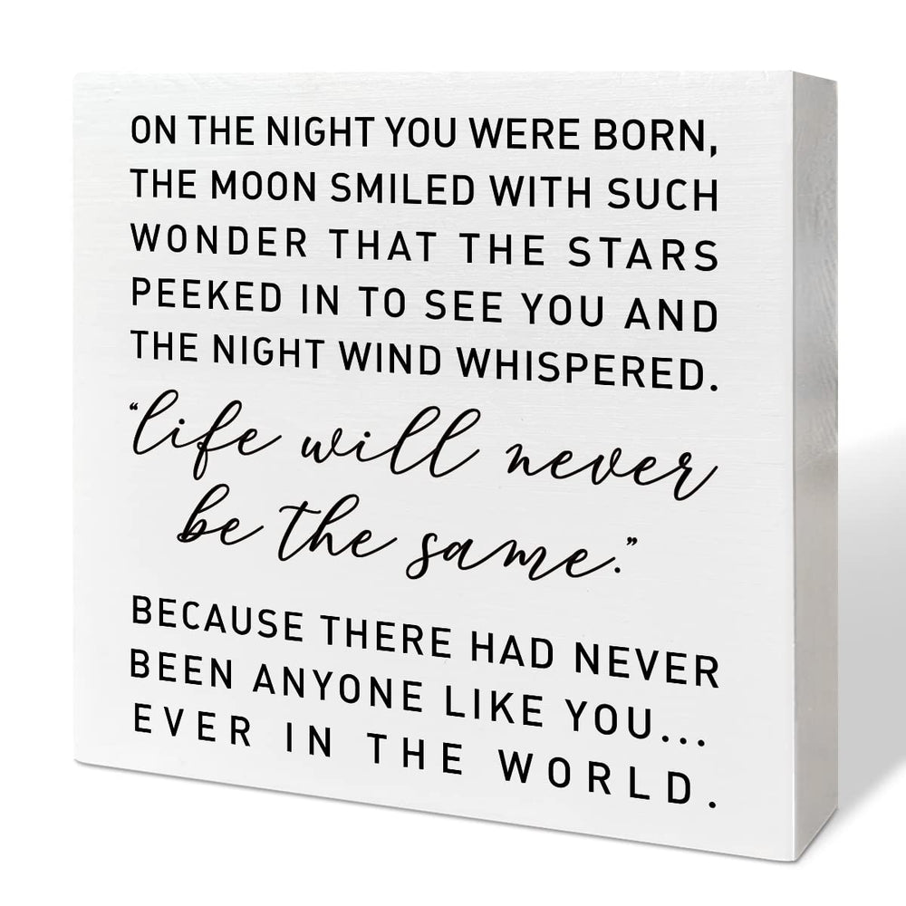 RJYMK nursery box sign on the night you were born adds sentimental nursery decor.