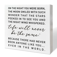 RJYMK nursery box sign on the night you were born adds sentimental nursery decor.