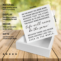 RJYMK wooden box sign with standing or hanging display enhances a cozy nursery.