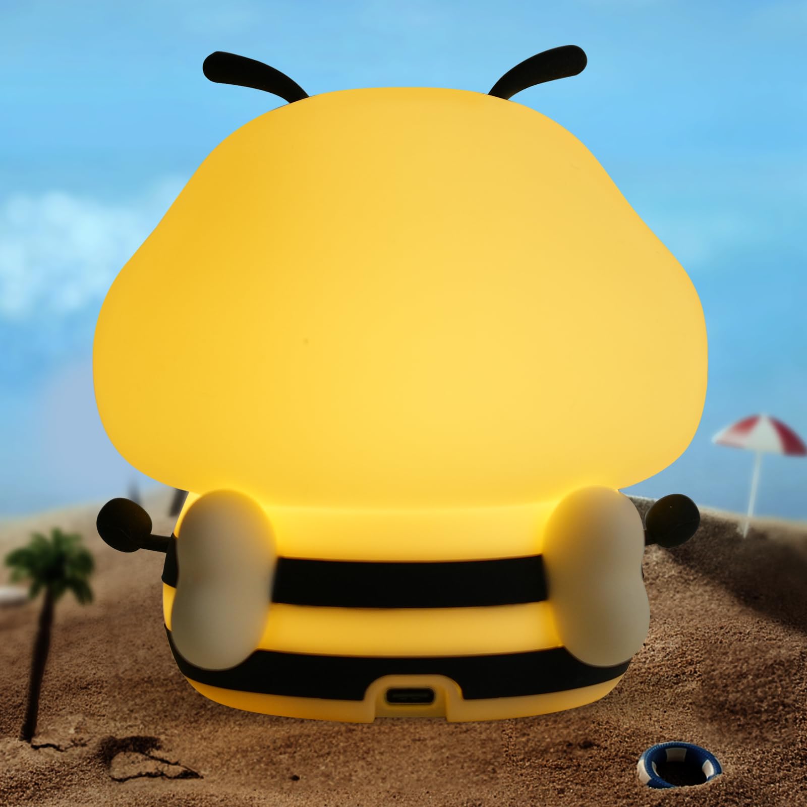 Rktnorv Bee Night Light shown in nursery decor bedside setup