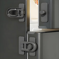 ROAESTKE 4-pack cabinet locks in grey for drill-free childproofing of cabinets and appliances.