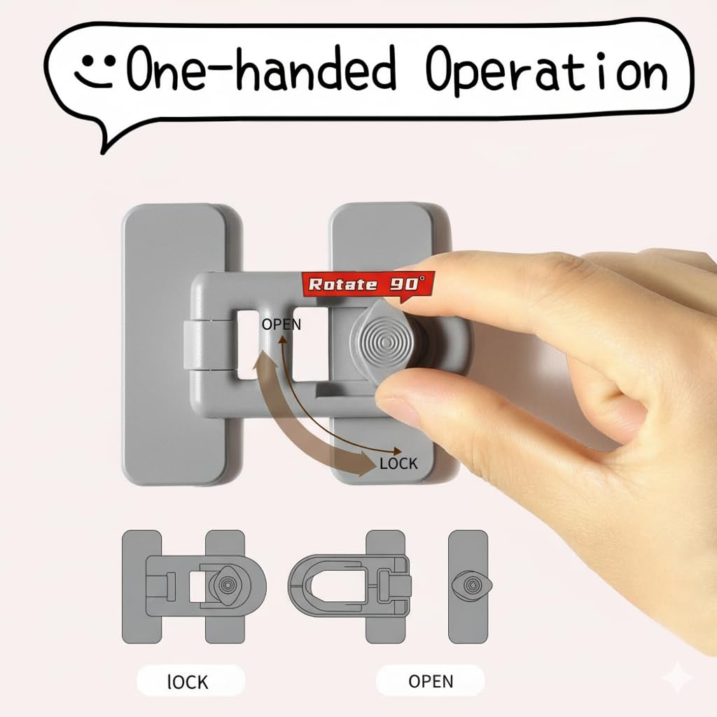 ROAESTKE grey freezer locks demonstrate durable, non-drilling installation for preventing kid access.