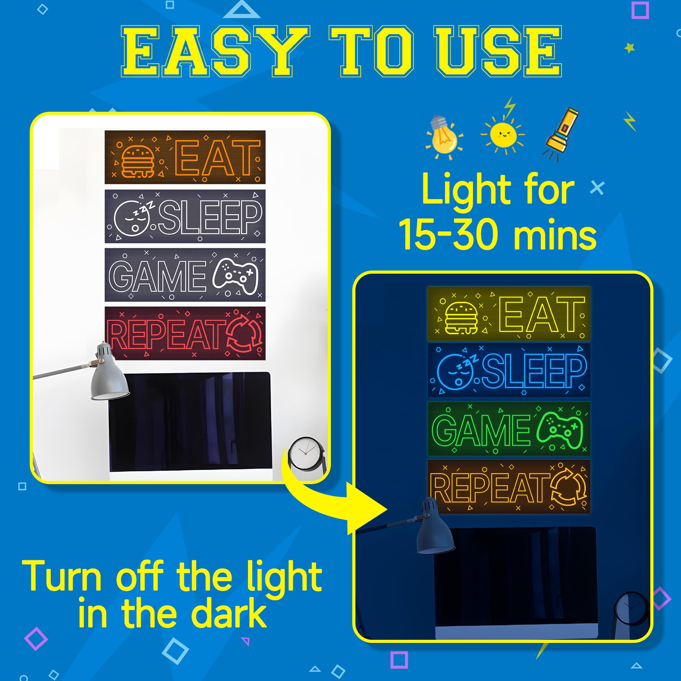 Robmoda blue neon wall stickers brighten kids' bedrooms with vibrant glow.