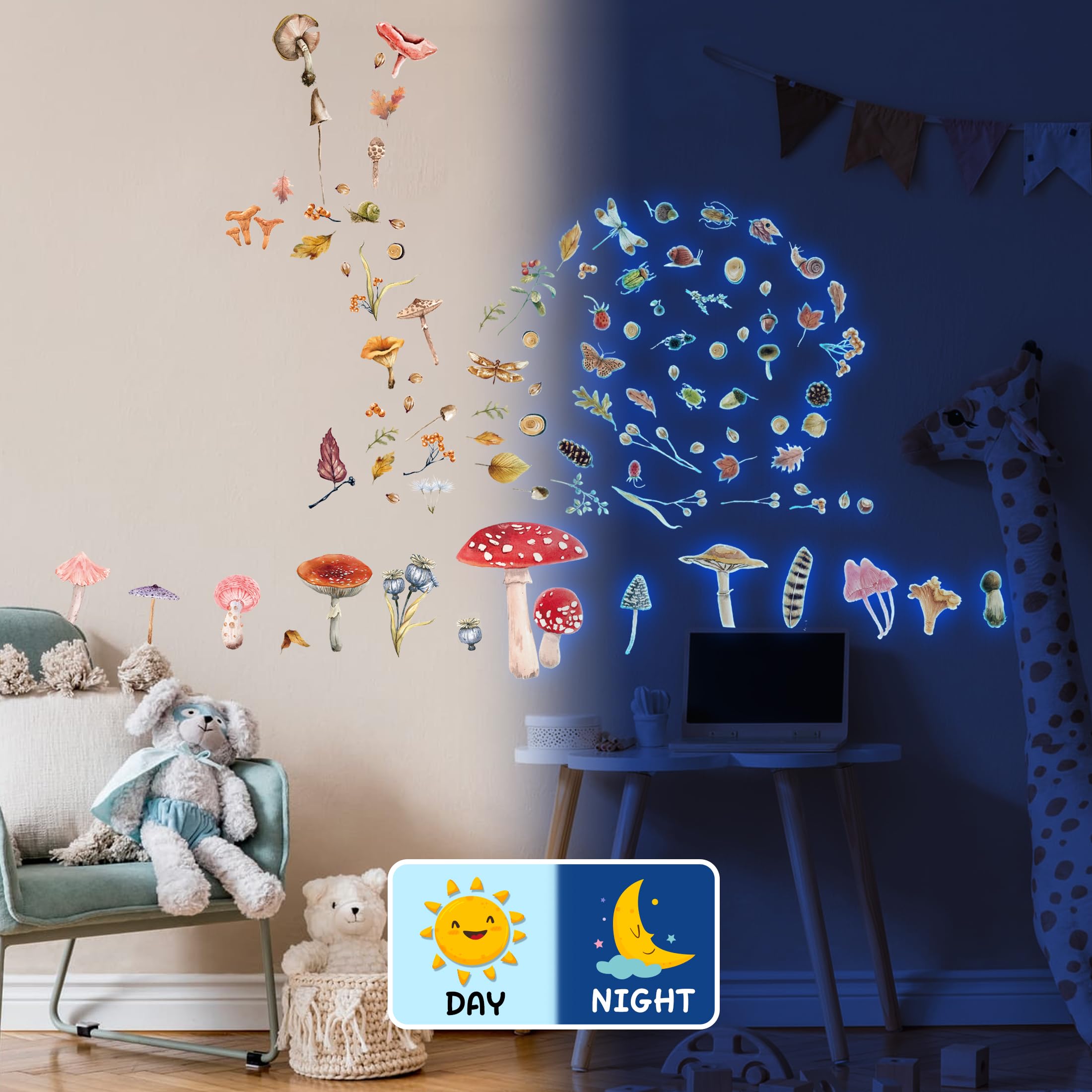 Robmoda ceiling decals glow after light exposure for cozy night-time ambiance