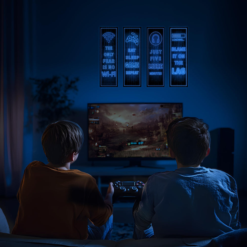 Robmoda Eat Sleep Game glow closeup shows luminous details for night-time ambience