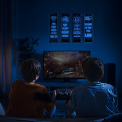 Robmoda Eat Sleep Game glow closeup shows luminous details for night-time ambience