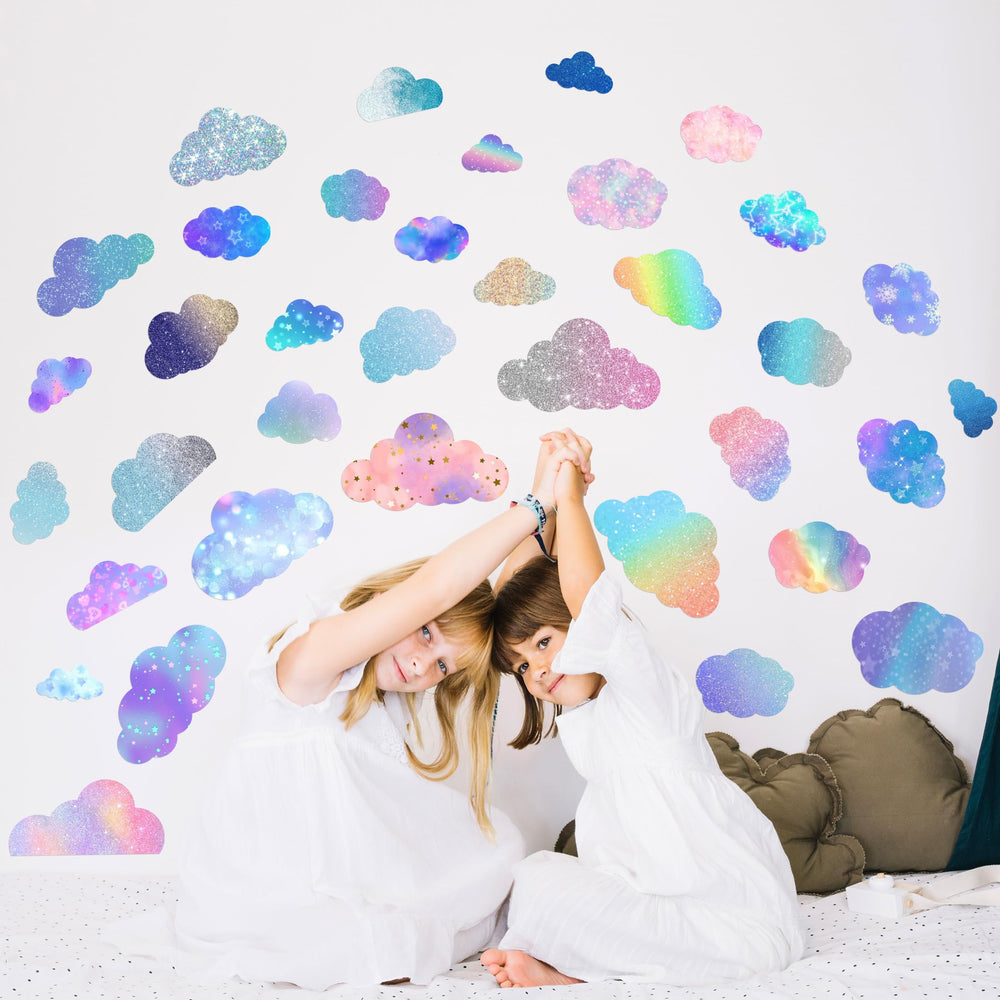 Robmoda glow-colorful-clouds-wall-stickers-closeup clearly shows luminous holographic shine.