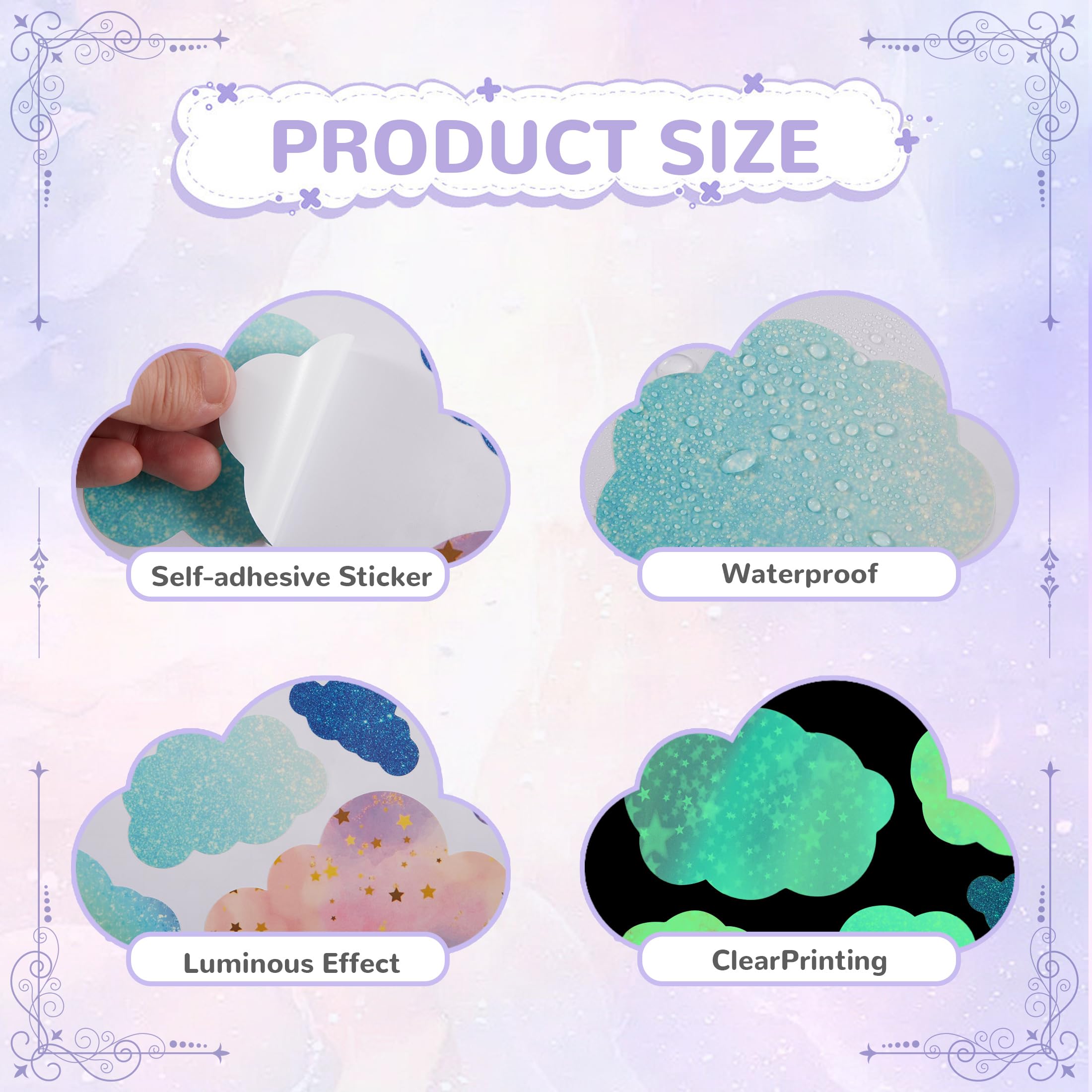 Robmoda glow-colorful-clouds-wall-stickers-pack demonstrates a multi-sheet setup for varied room styling.