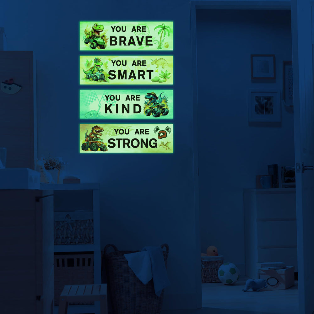Robmoda glow-dino-truck wall decal 5 enhances learning spaces with cheerful words
