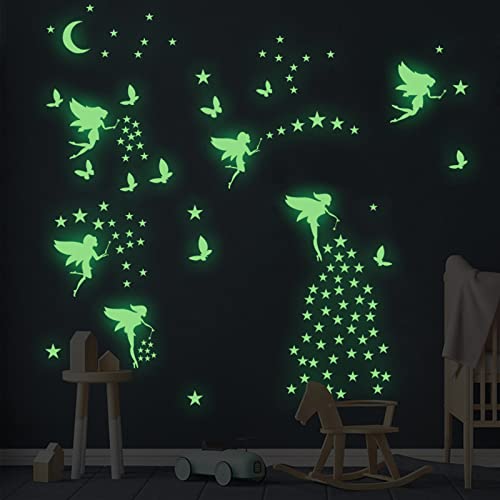 Robmoda glow-in-the-dark fairy wall decal glows softly for magical bedtime ambience.