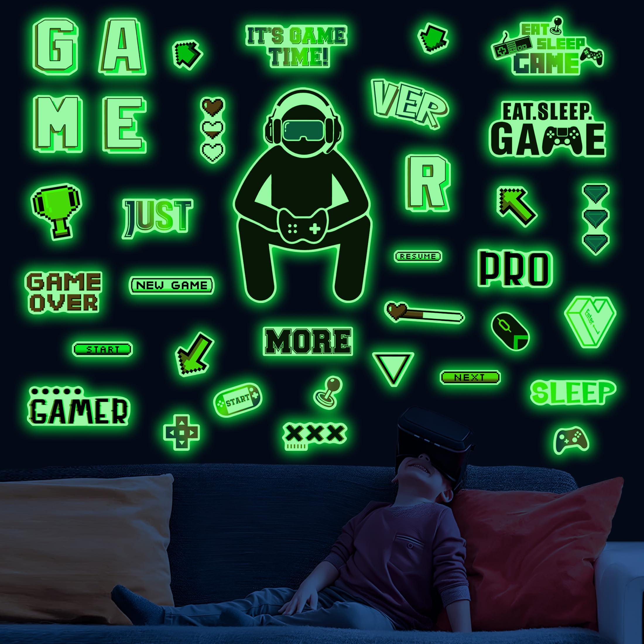 Robmoda Glow-in-the-Dark game wall stickers controller highlight for immersive gaming vibes