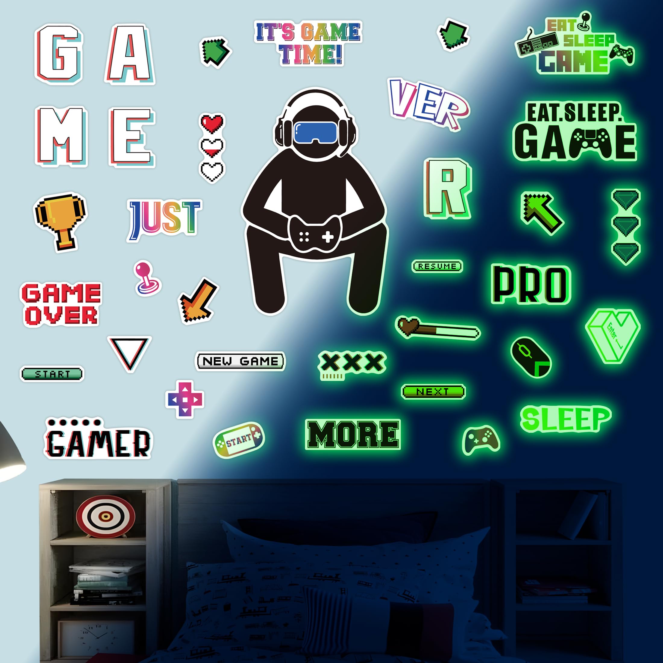 Robmoda Glow-in-the-Dark game wall stickers D-Pad focus adds organized gamer space