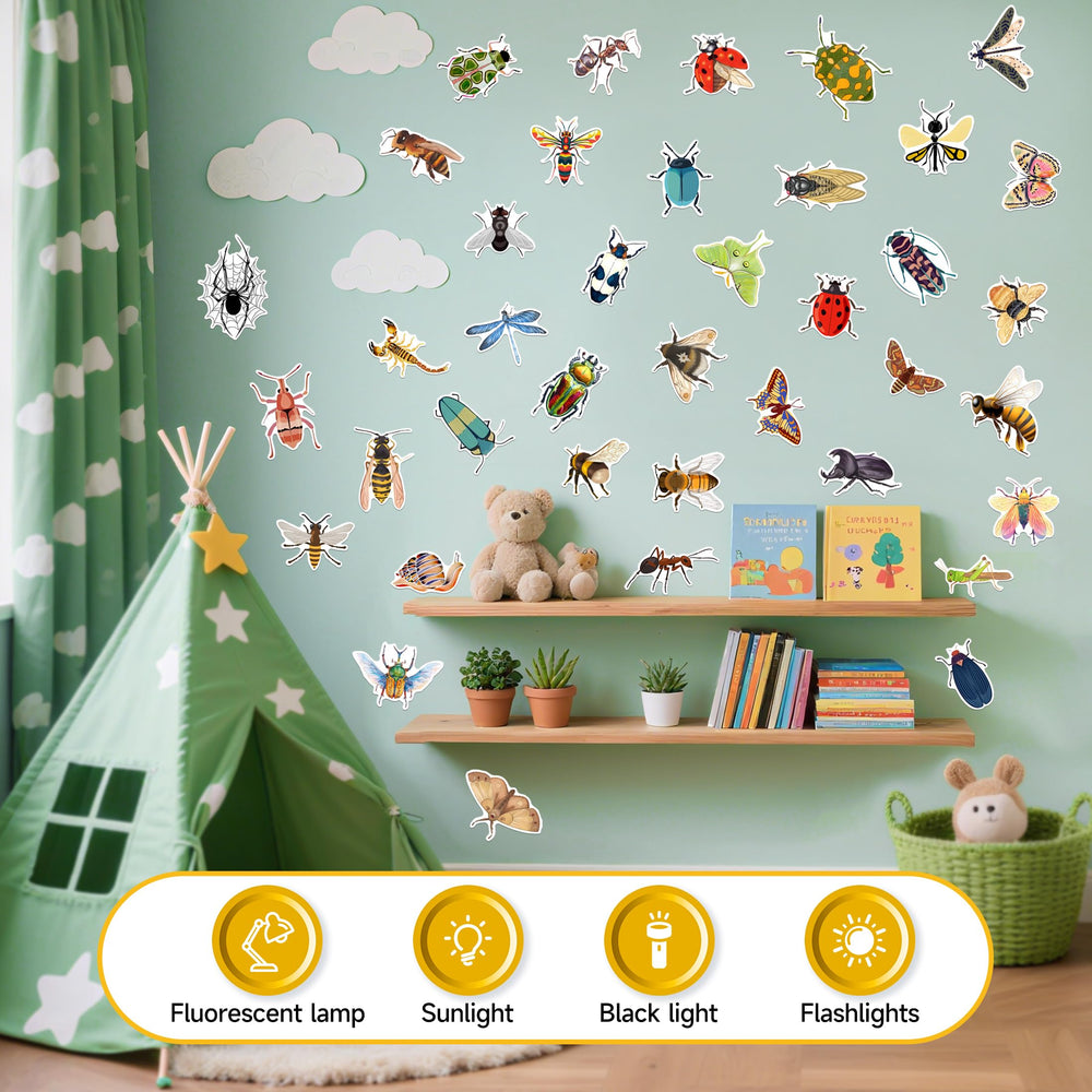 Robmoda glow-in-the-dark beetle decal enhances ceiling or wall decor with soft glow.