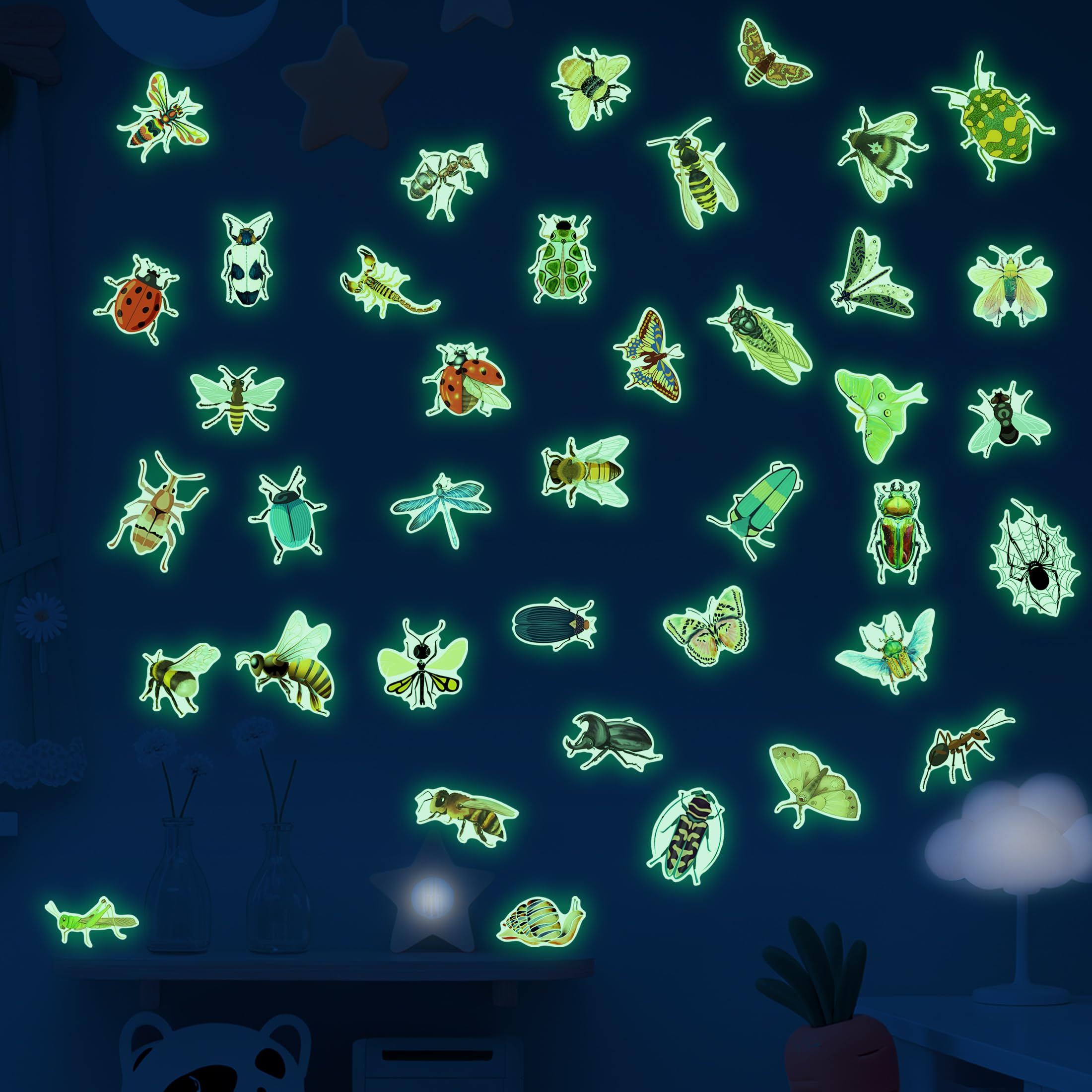Robmoda glow-in-the-dark dragonfly wall decal invites imaginative nighttime play.