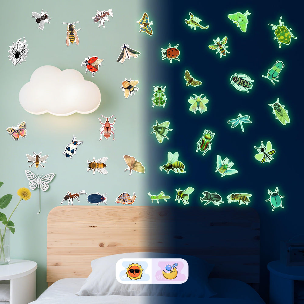 Robmoda glow-in-the-dark moth decal brightens walls for curiosity-led insect exploration.
