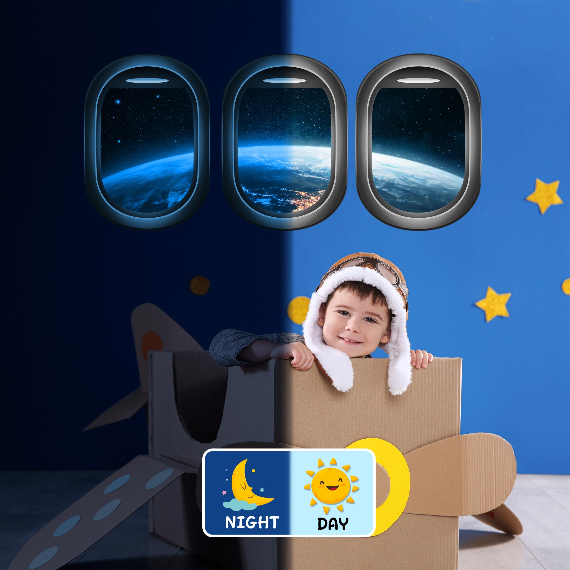 Robmoda glow-in-the-dark space sticker ceiling design enhances bedtime ambience.