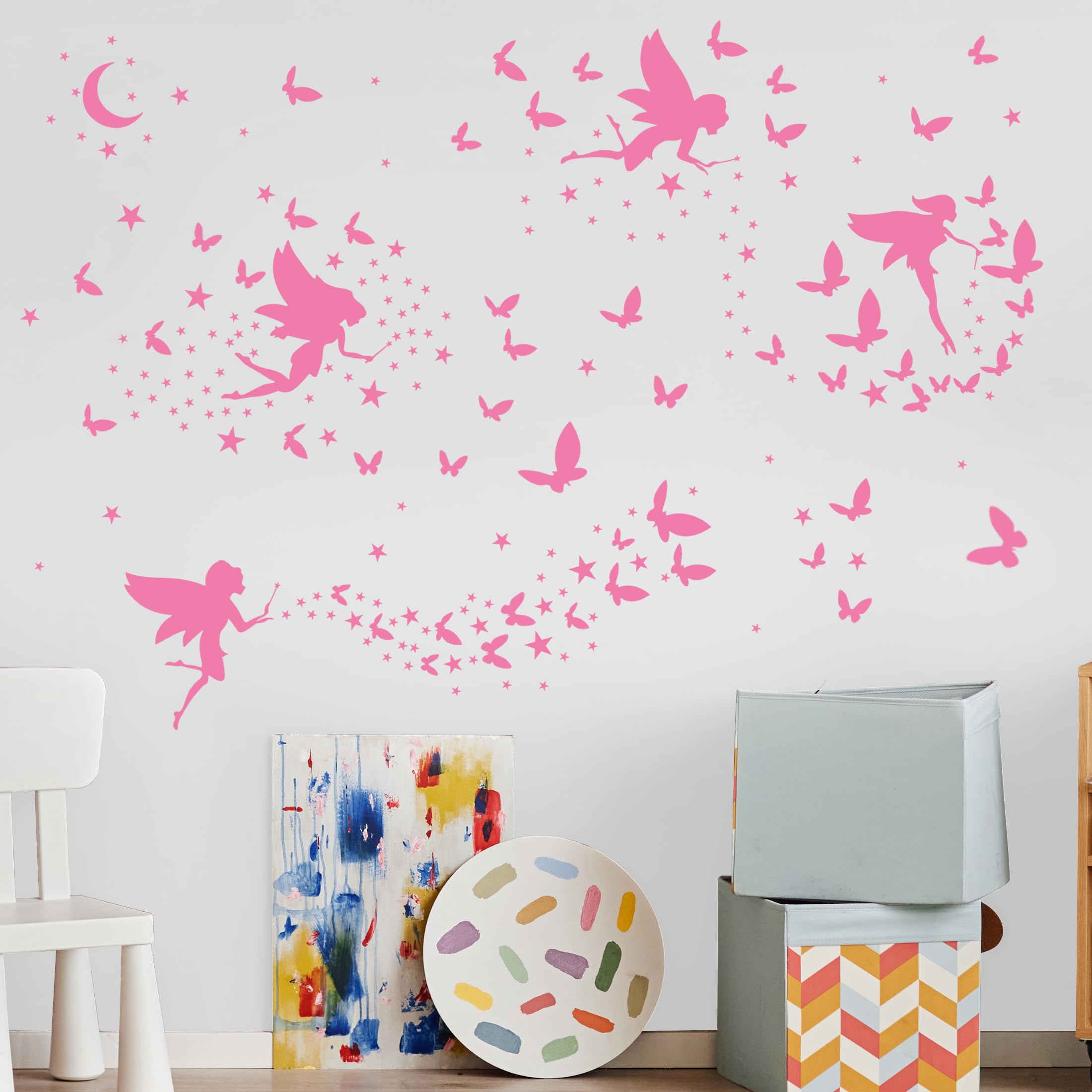 Robmoda glow-in-the-dark wall art closeup shows fairies illuminating space.