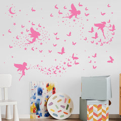 Robmoda glow-in-the-dark wall art closeup shows fairies illuminating space.