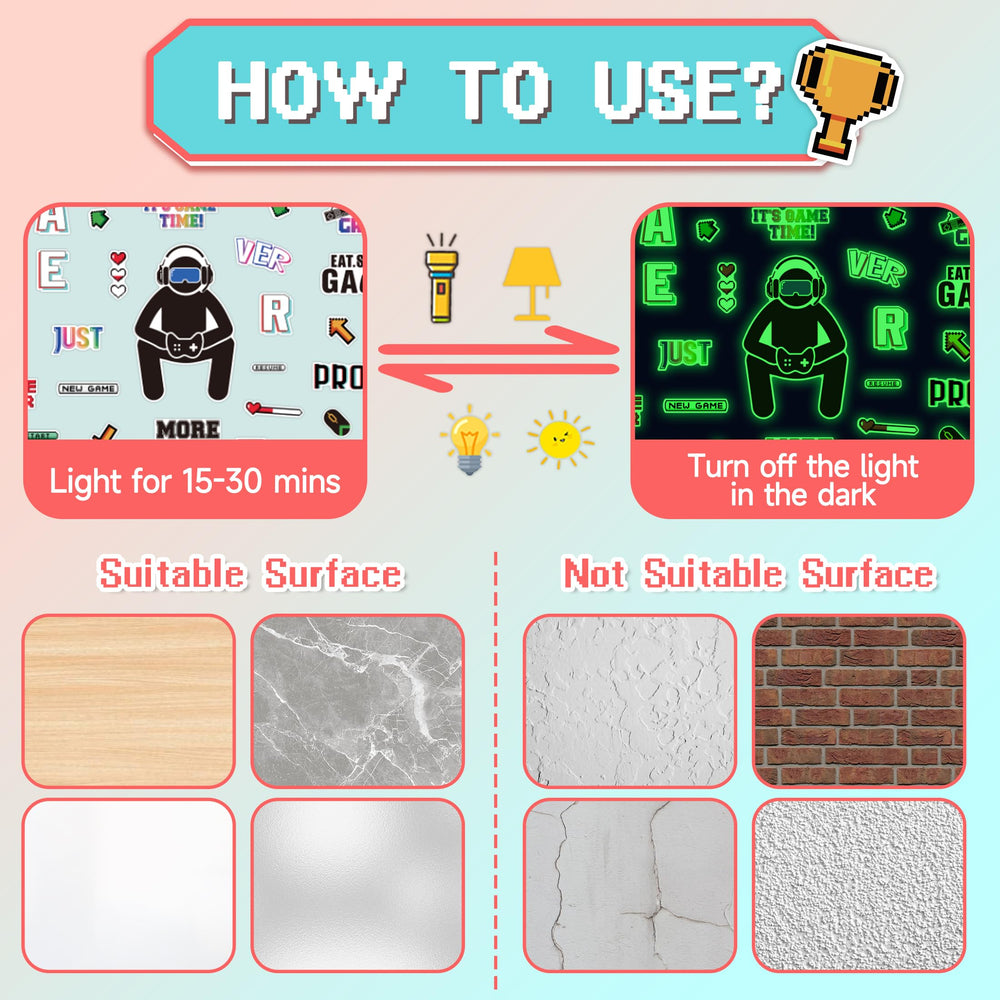 Robmoda Glow-in-the-Dark wall stickers absorb light to glow longer at night