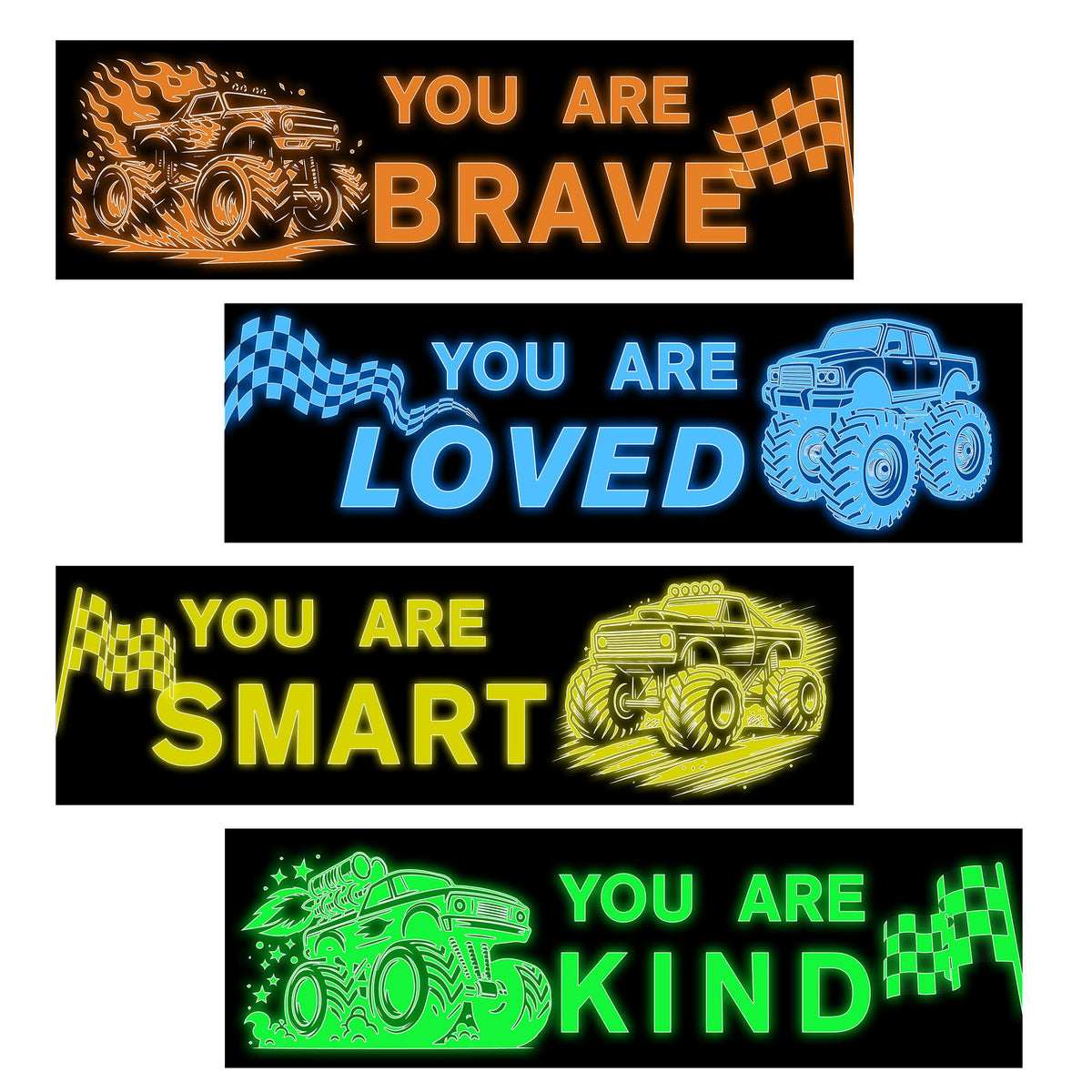 Robmoda glow truck wall sticker front view with four decals for kid-friendly inspiration