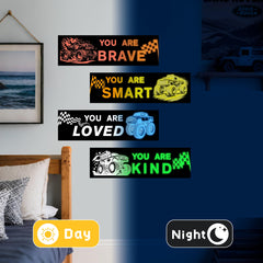 Robmoda glow-in-dark truck wall sticker demonstrates glow-in-dark feature after light exposure