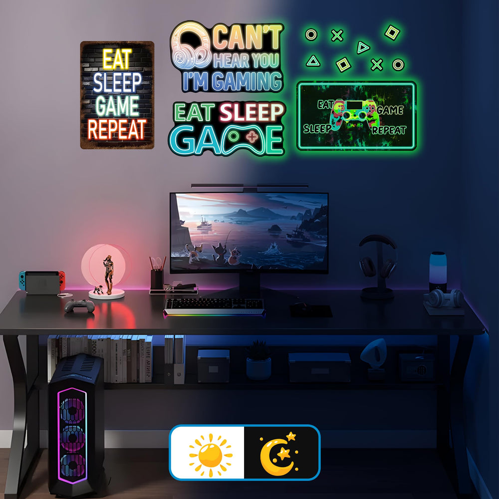 Robmoda glow wall stickers eat sleep game repeat glow for arcade-like vibe