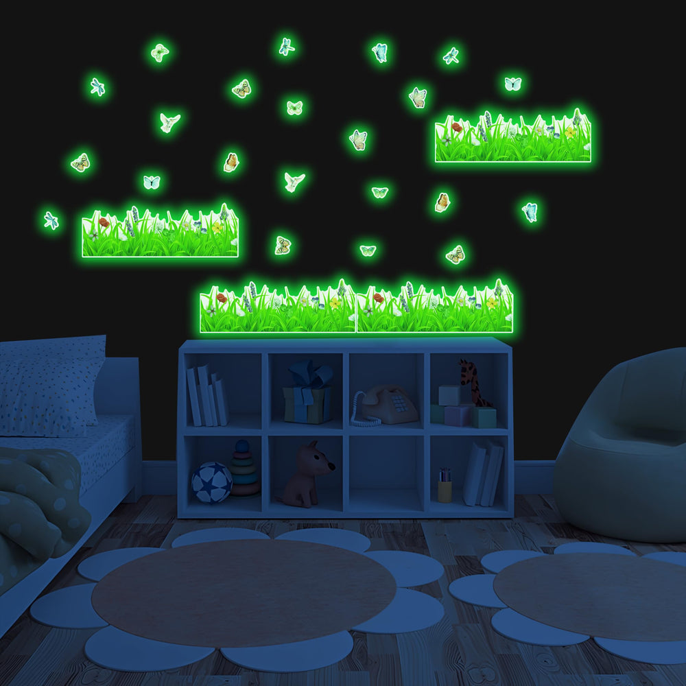 Robmoda grass and butterfly wall decal brightens nurseries with whimsical nature accents.