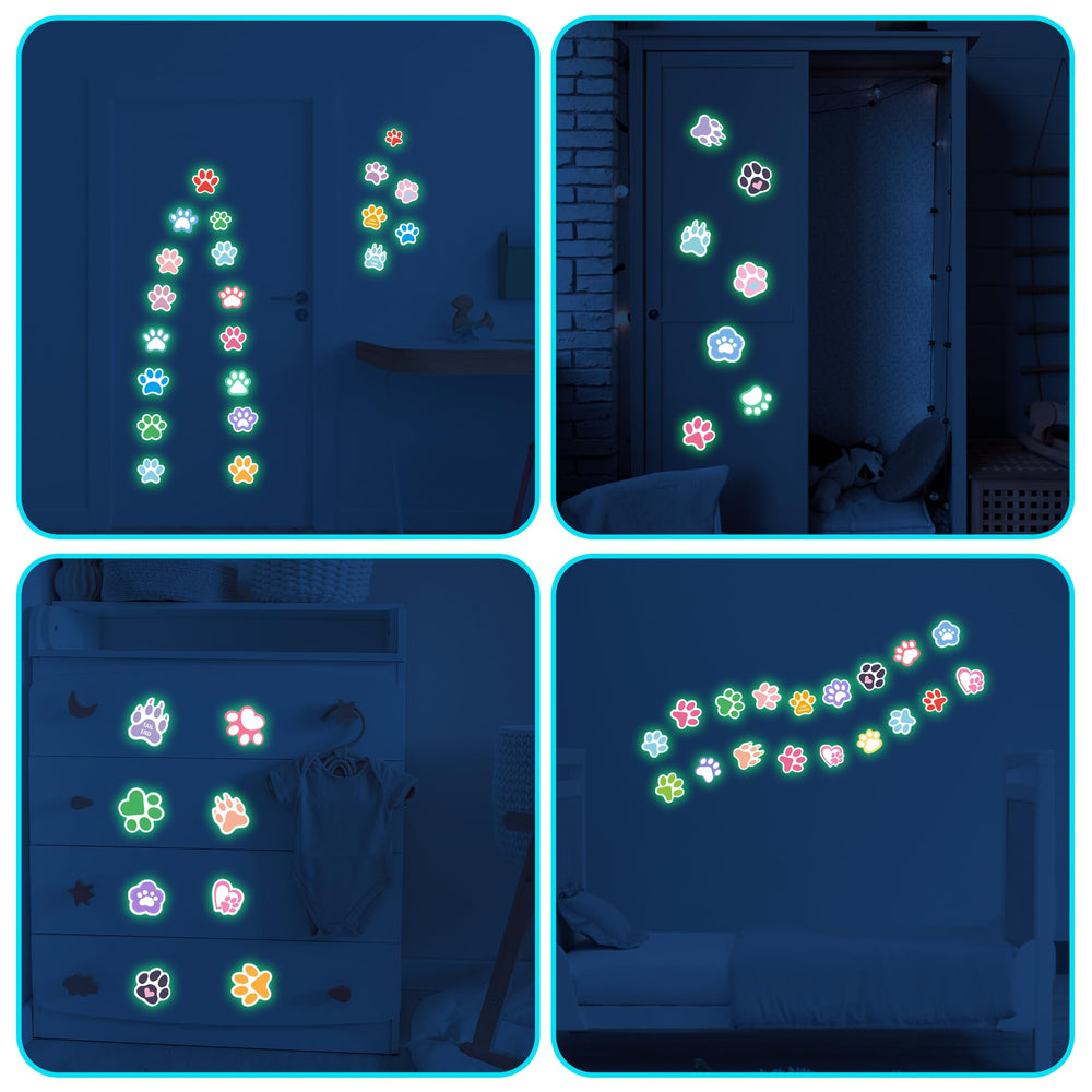 Robmoda large paw print stickers sheets glow-in-the-dark detail for ambience.