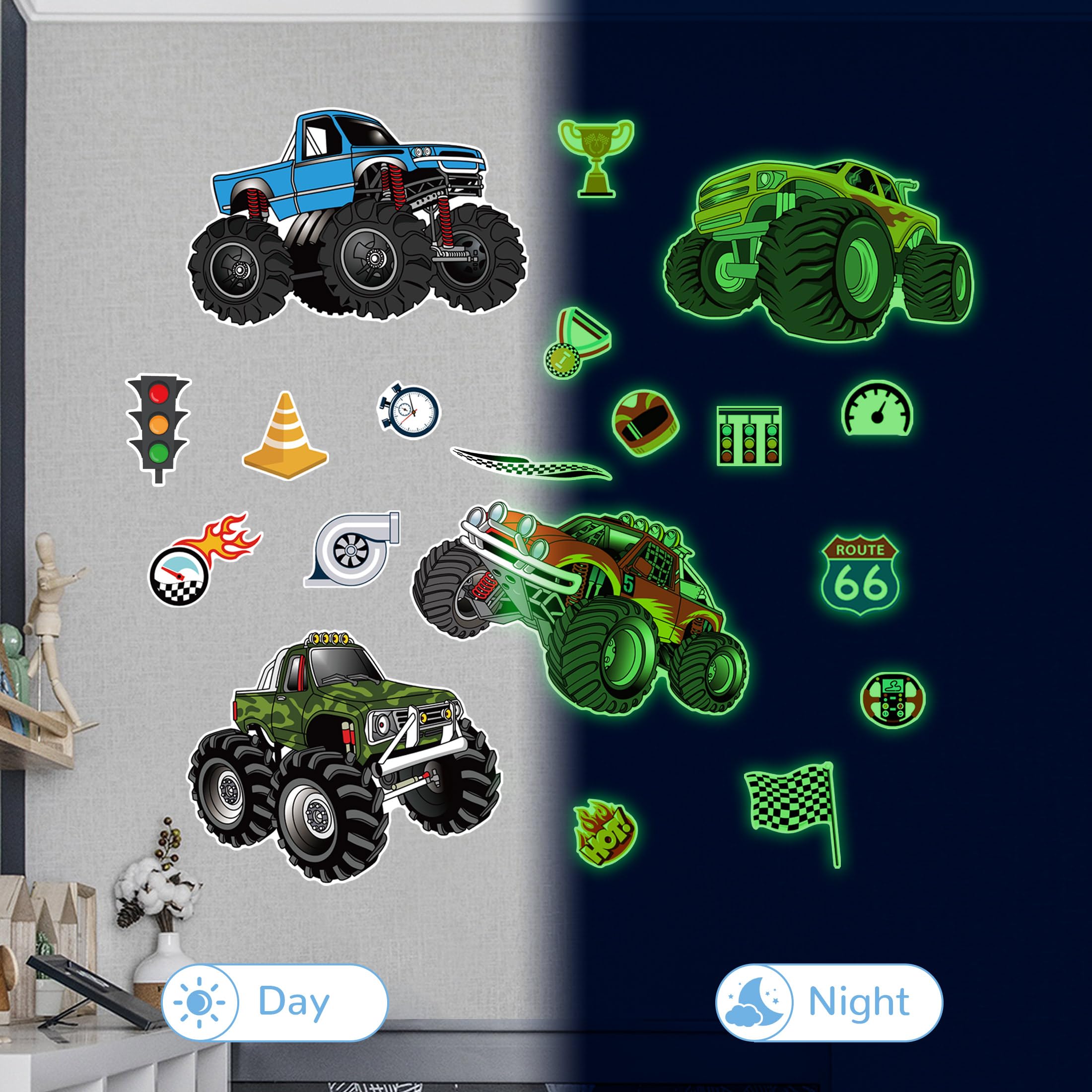 Robmoda monster-truck wall decals brighten playrooms with high-energy visuals
