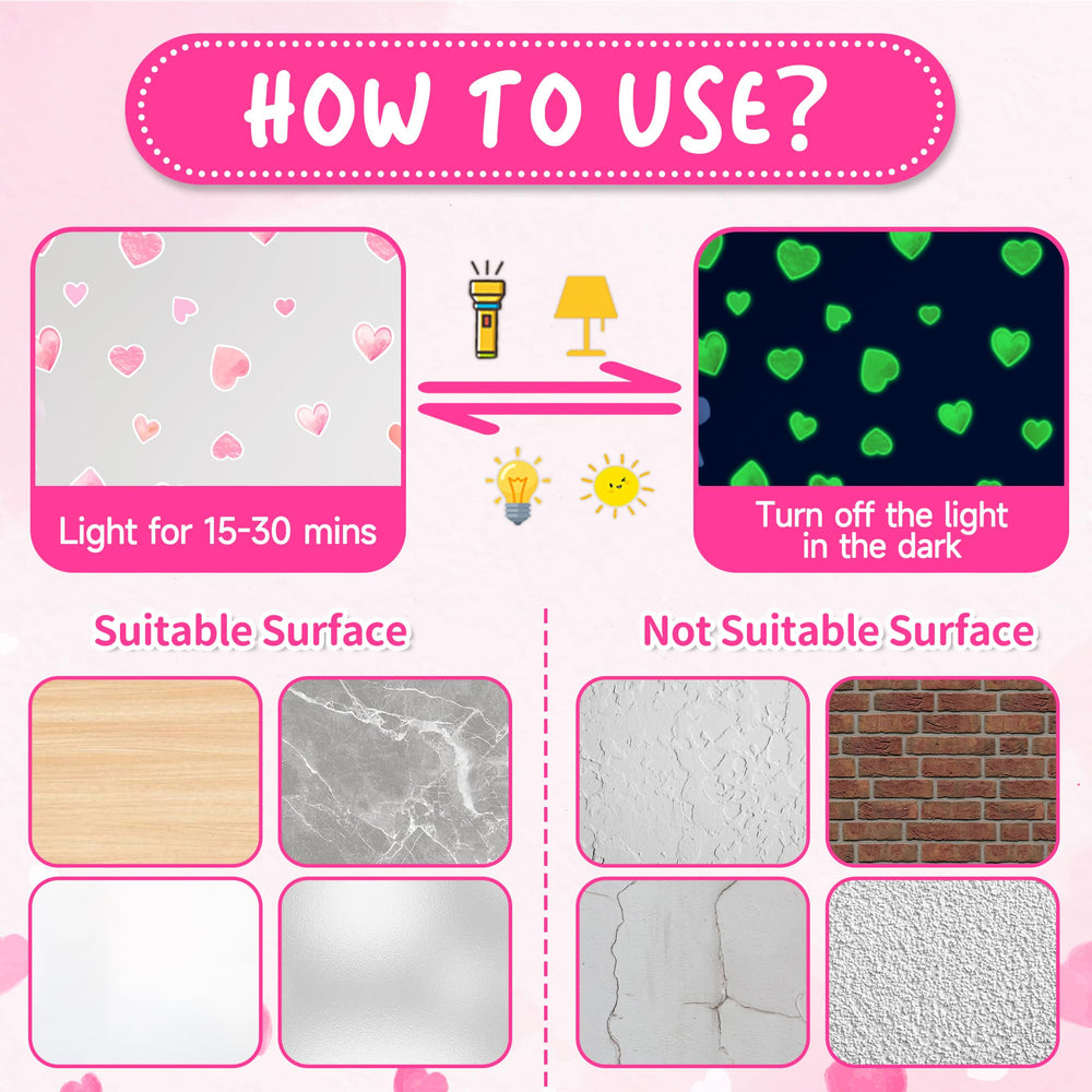 Robmoda nursery decor pink heart stickers are easy to apply on smooth surfaces.