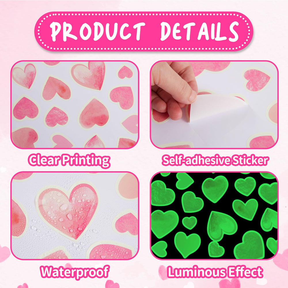 Robmoda peel-and-stick pink heart stickers are waterproof and reusable for various surfaces.