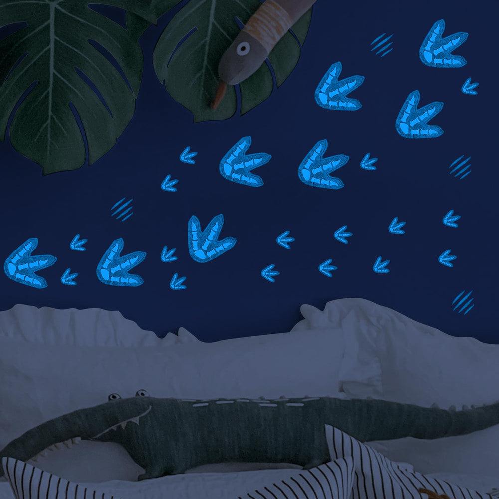 Robmoda peel-stick dinosaur footprints blue for easy decorating without walls damage