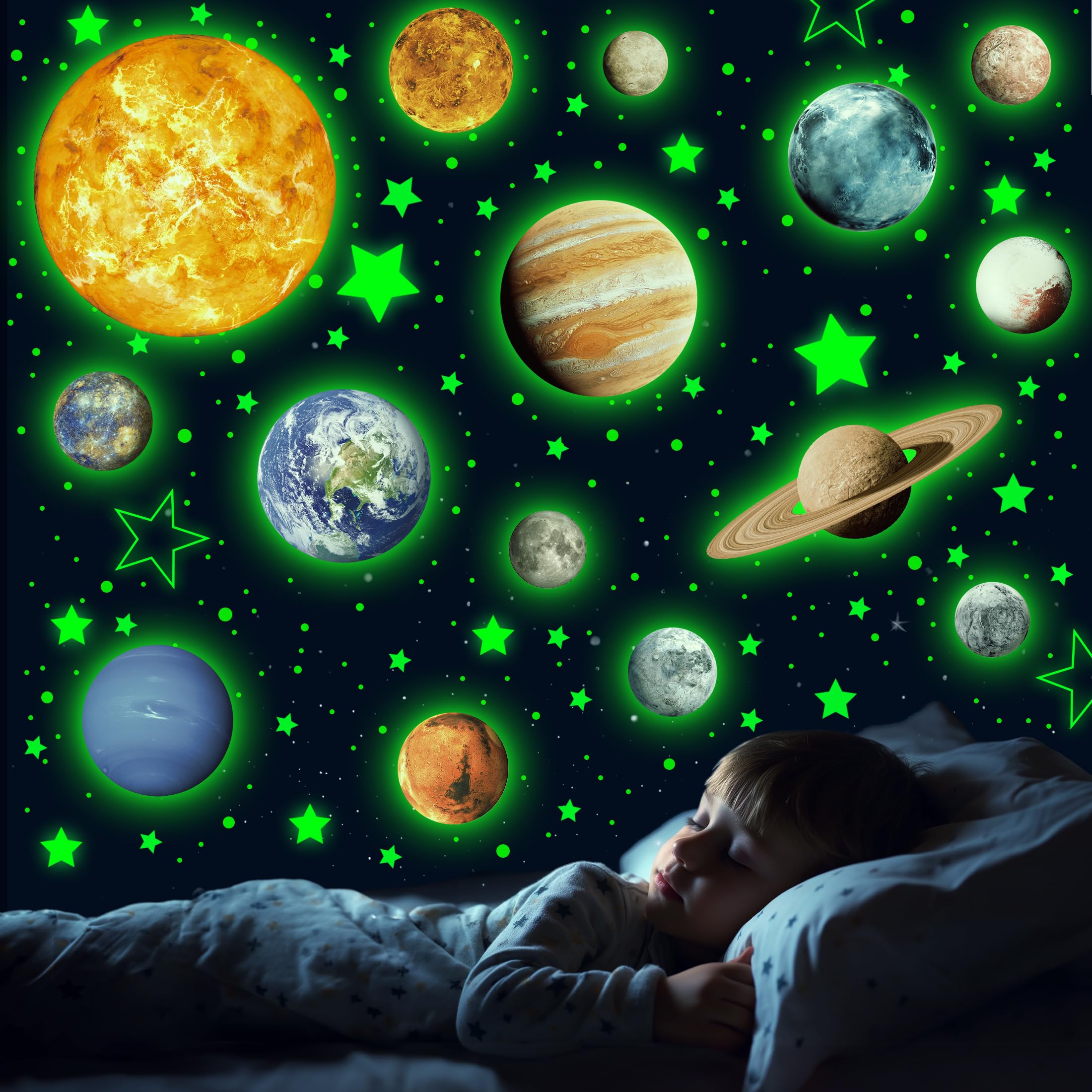 Robmoda solar system wall decals ceiling shot shows starry ceiling for a cozy bedroom