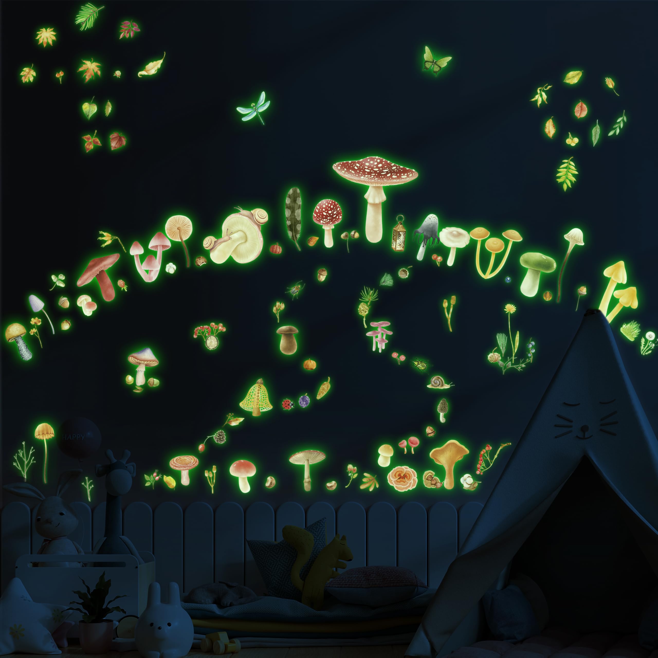 Robmoda watercolor mushroom wall stickers add playful color to kids' rooms.
