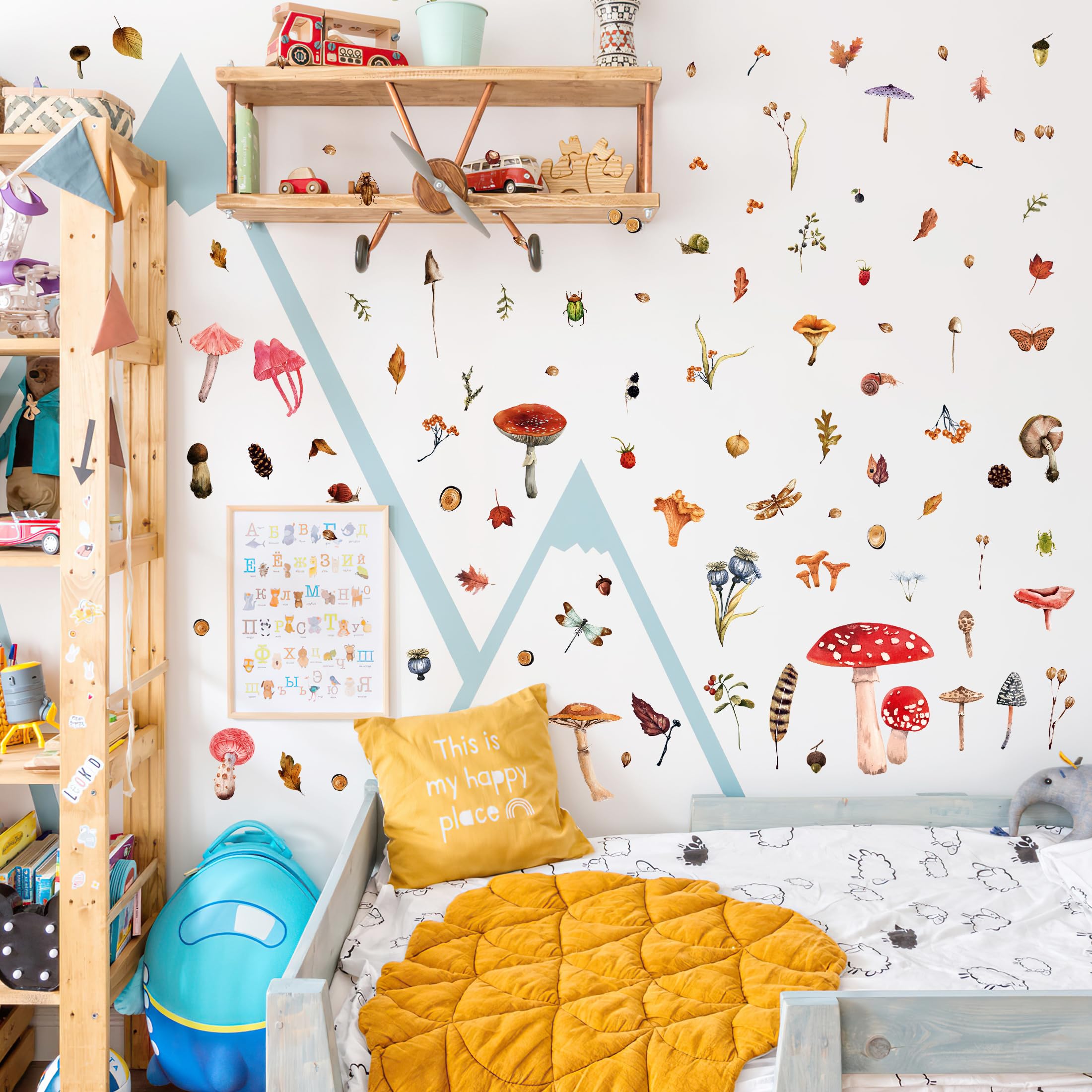 Robmoda watercolor mushrooms pair with other decor for a soft nature-inspired vibe