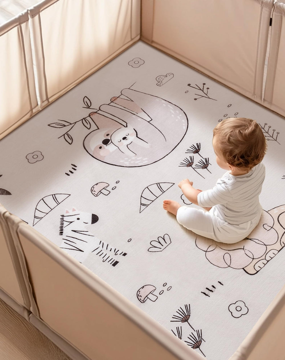 ROBUD baby play mat in use on living room floor for family time