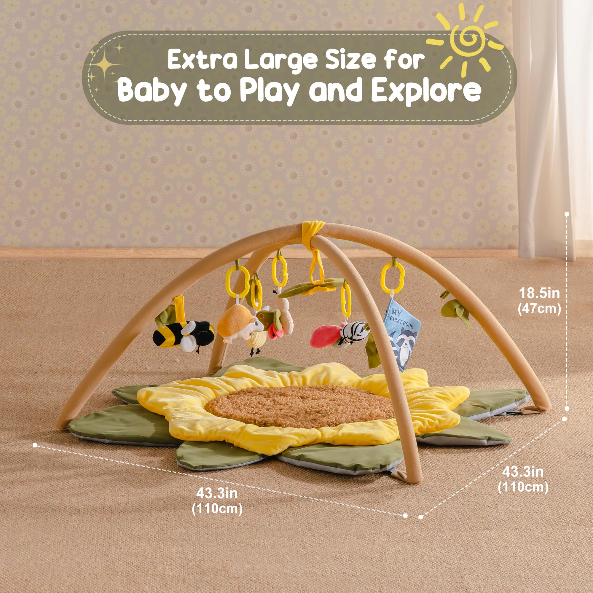 ROBUD Sunflower Play Mat butterfly toy fosters visual tracking during tummy play