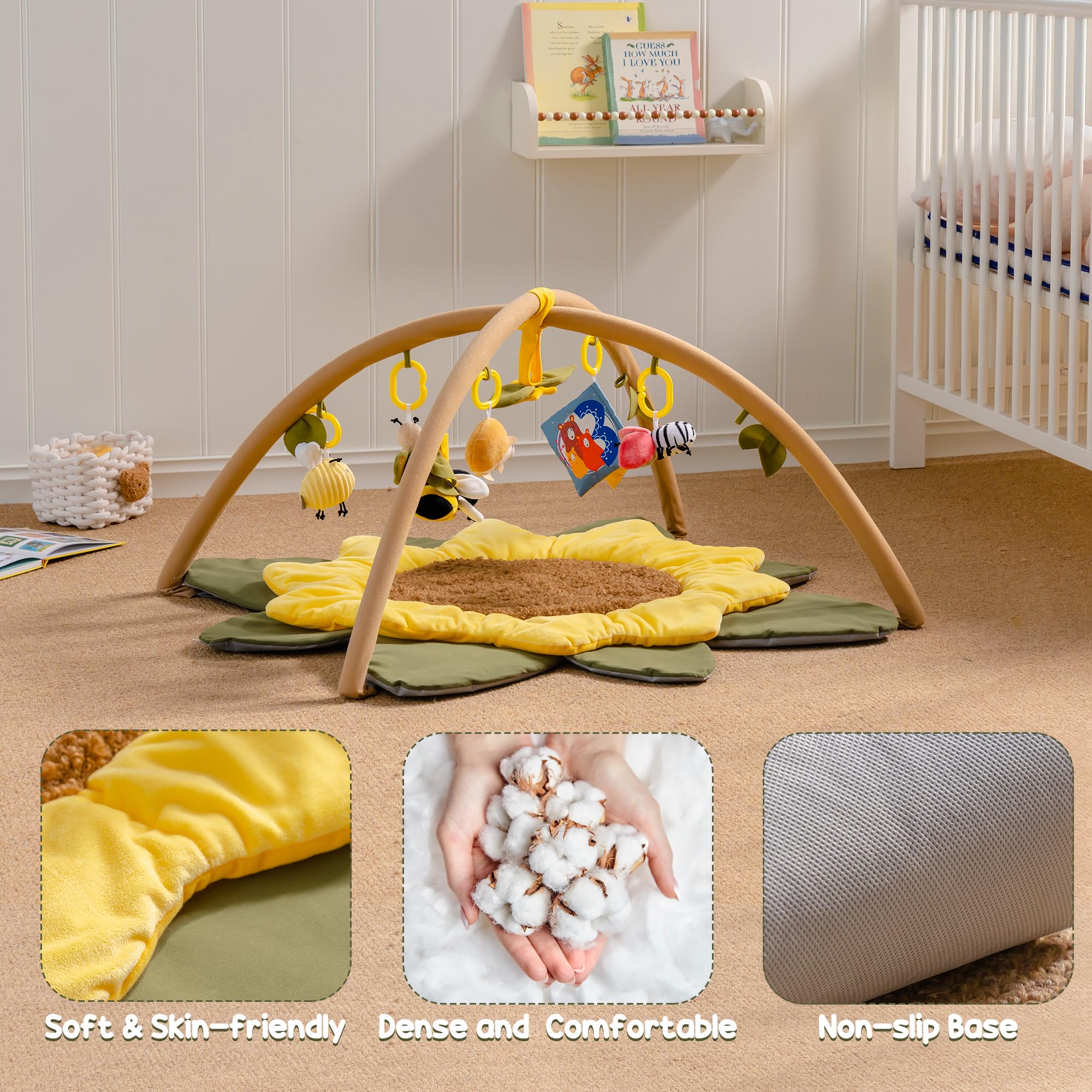 ROBUD Sunflower Play Mat hedgehog rattle promotes tactile and grip development