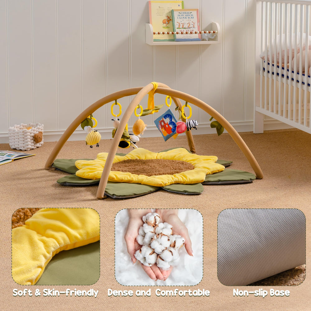 ROBUD Sunflower Play Mat hedgehog rattle promotes tactile and grip development