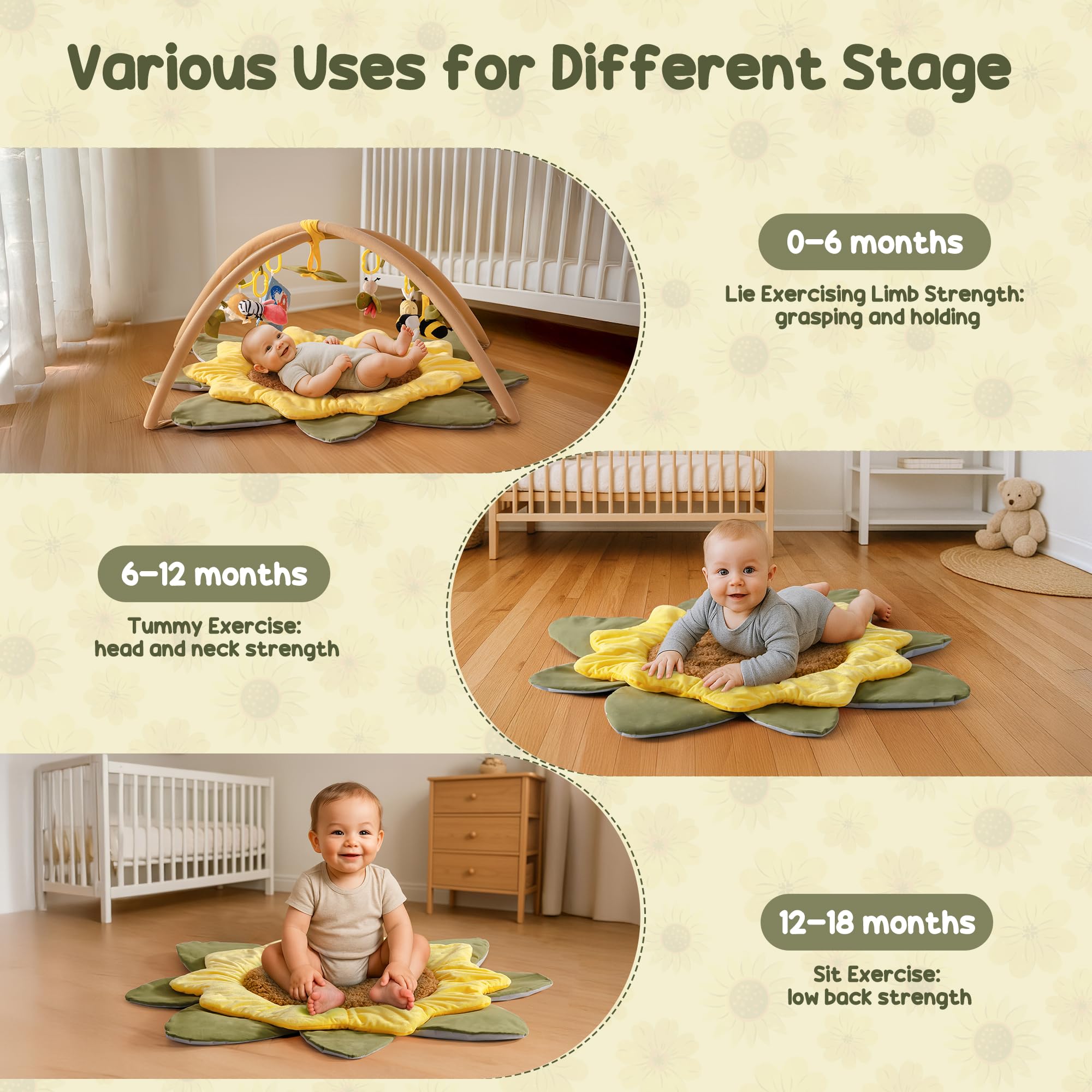 ROBUD Sunflower Play Mat ladybug squeaker encourages fine motor and hearing play