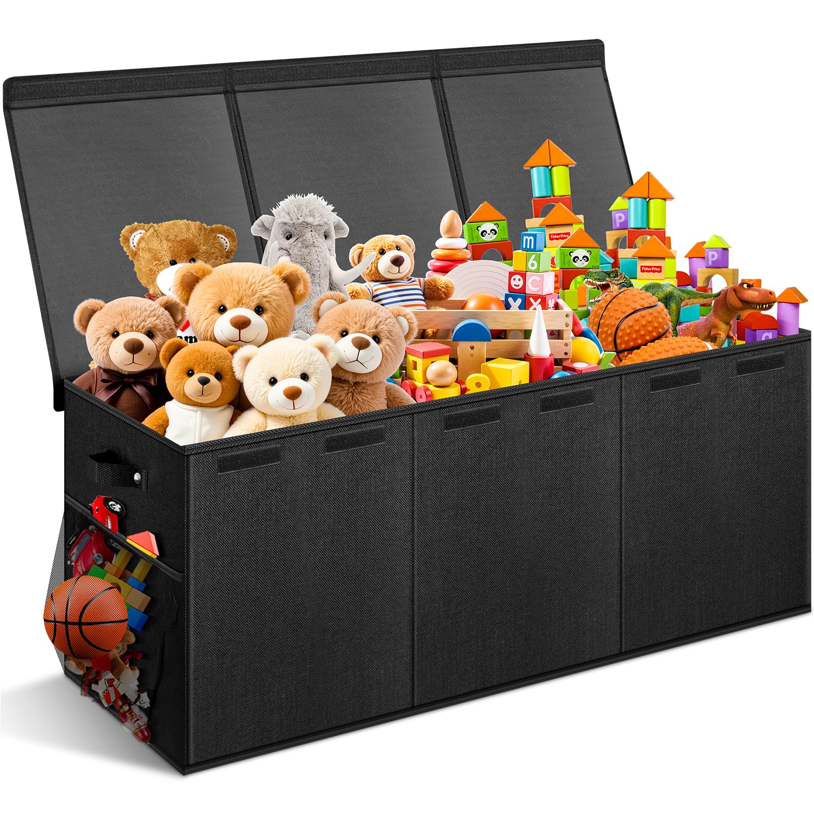 Rocamdo extra large toy box with lids showing spacious storage for toys and blankets