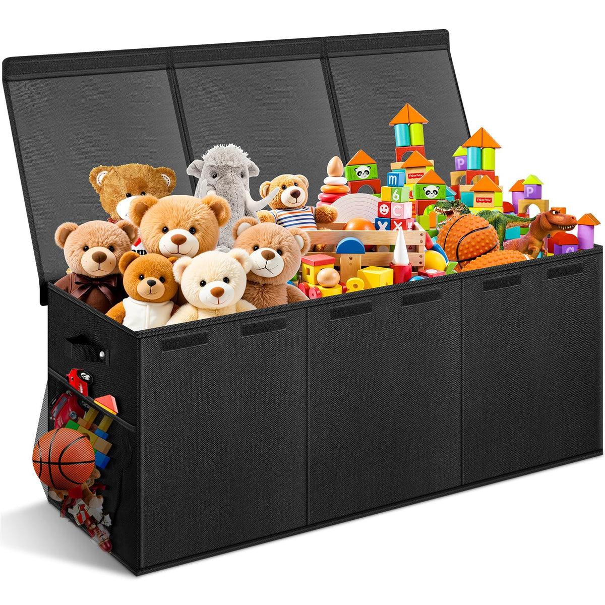 Rocamdo extra large toy box with lids showing spacious storage for toys and blankets