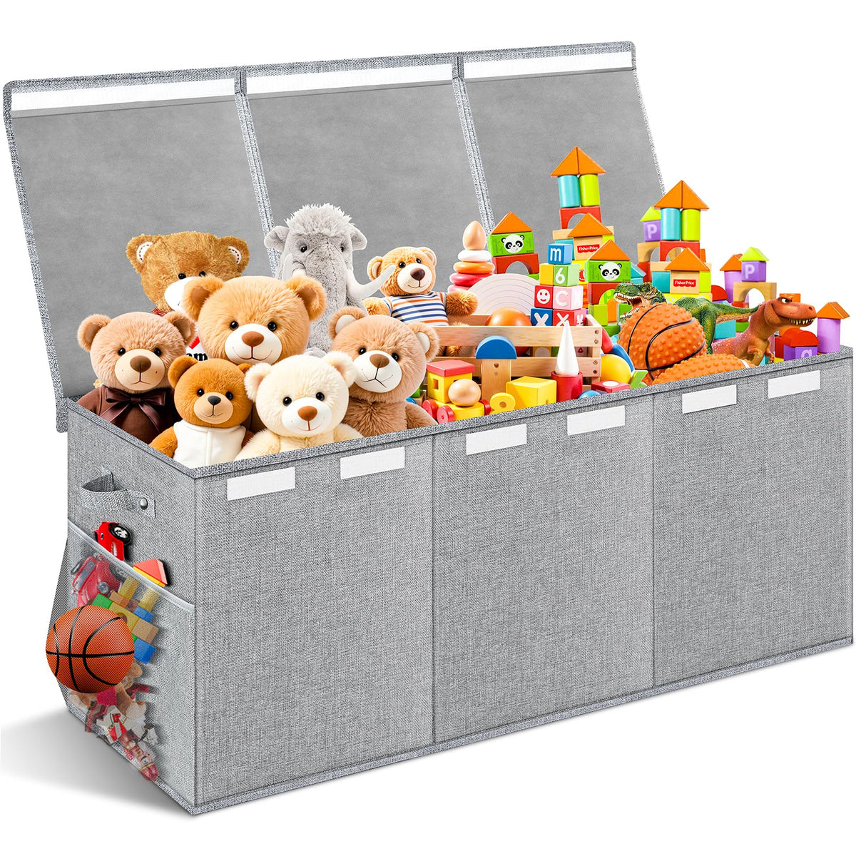 Rocamdo extra large toy box with lids showing ample storage space for toys and blankets