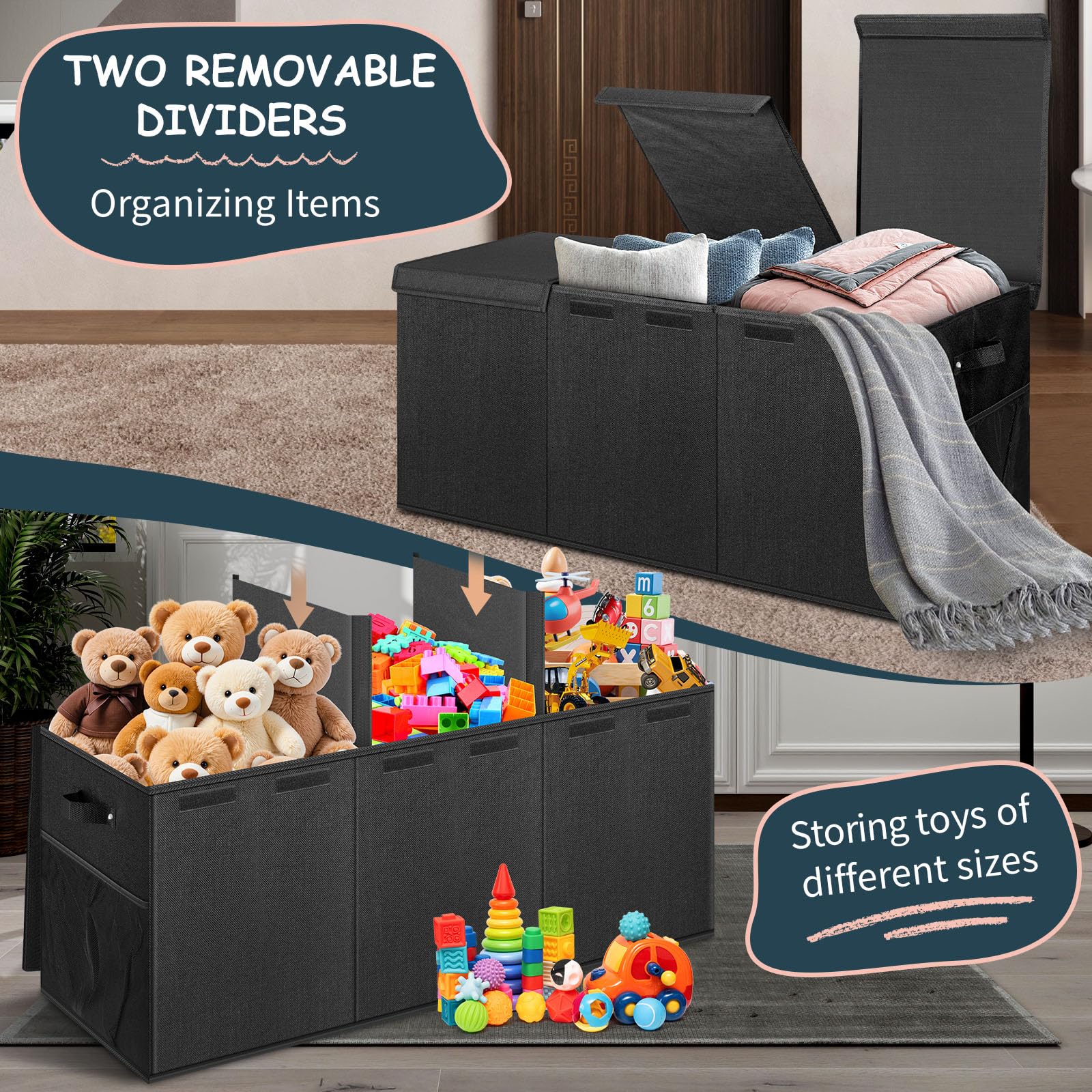 Rocamdo toy box dividers showing three compartments for tidy sorting