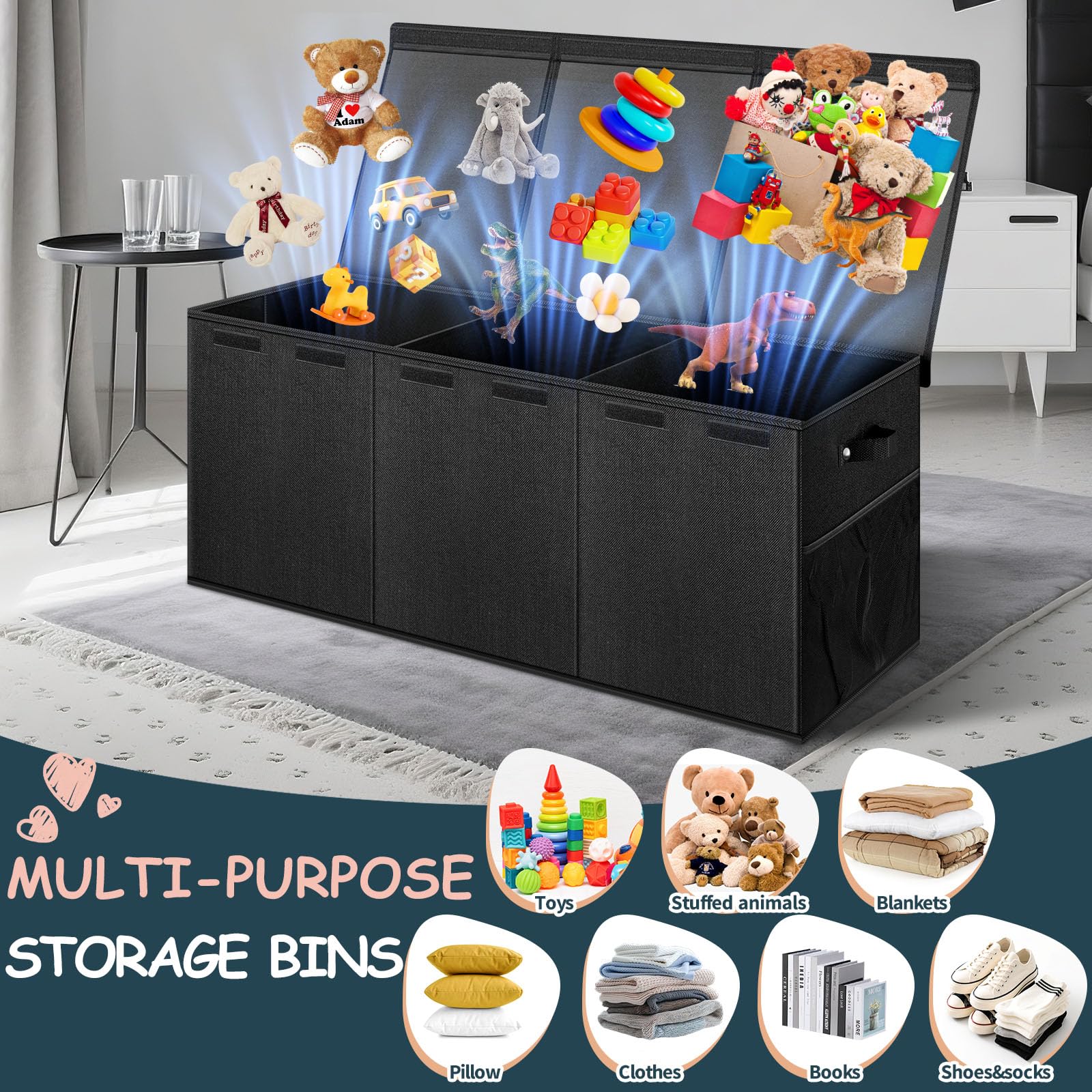 Rocamdo premium linen fabric emphasizes durability and breathable storage for toys