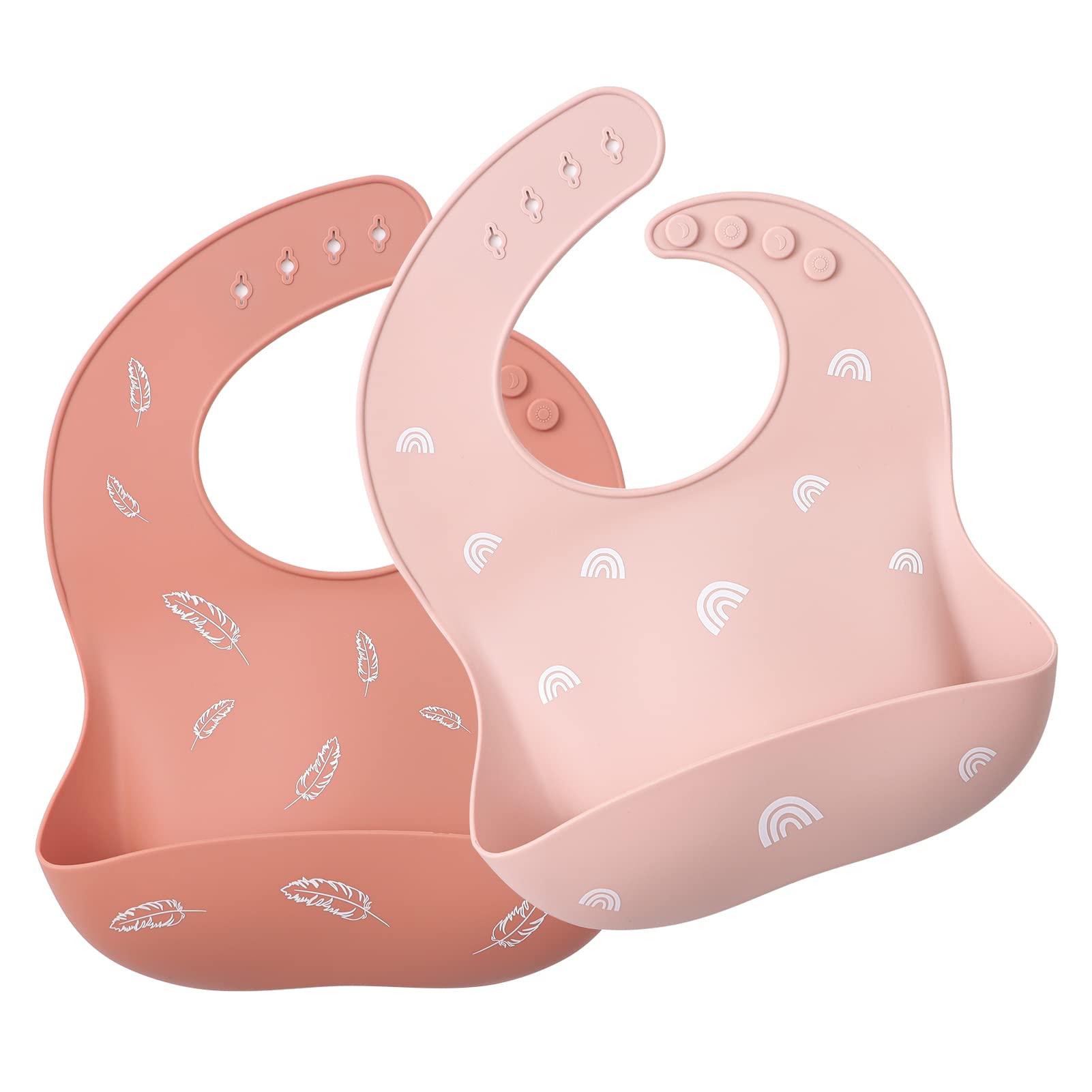 ROCCED baby silicone bib soft pink closeup highlights skin-friendly finish for feeding