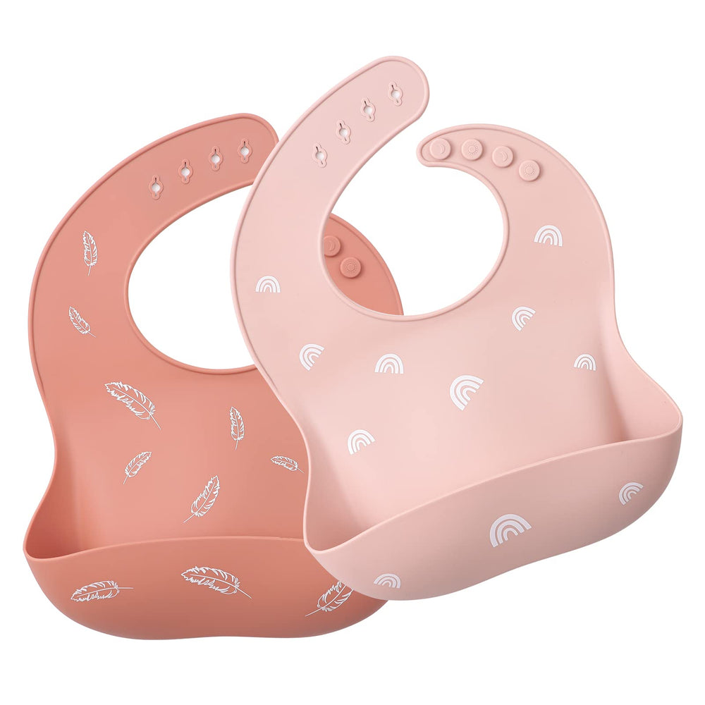 ROCCED baby silicone bib soft pink closeup highlights skin-friendly finish for feeding