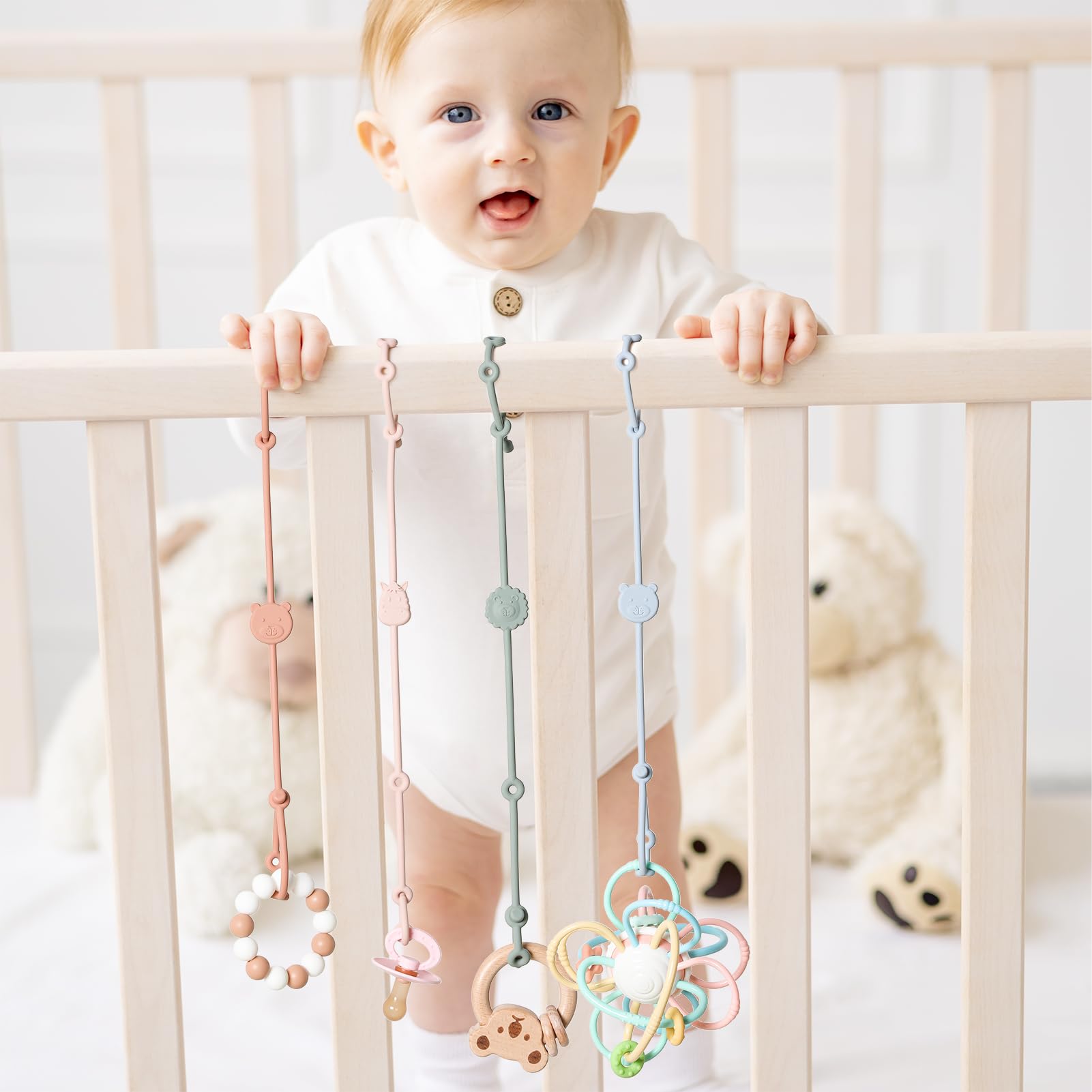 ROCCED Baby Teether Toy Holder keeps teethers handy and accessible.