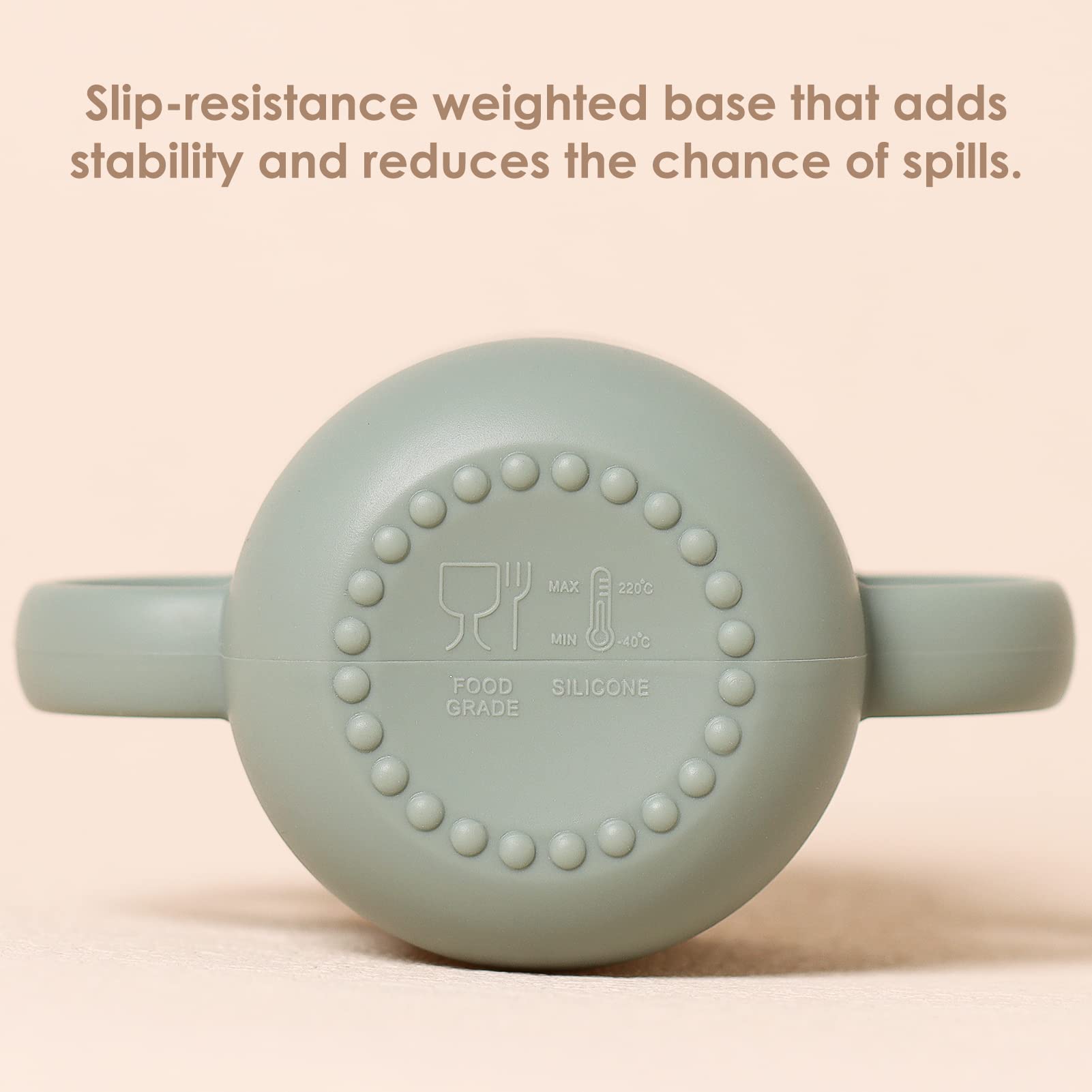 ROCCED silicone cup features slip-resistant base to reduce spills.