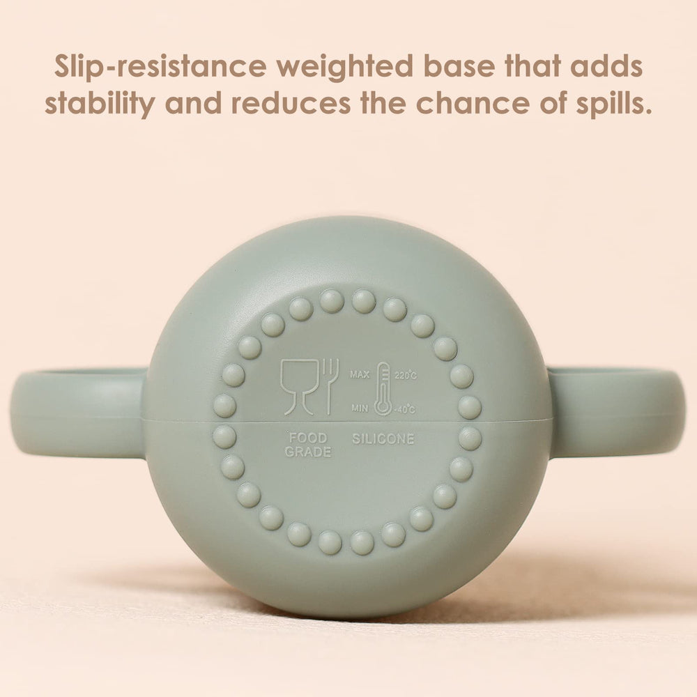ROCCED silicone cup features slip-resistant base to reduce spills.